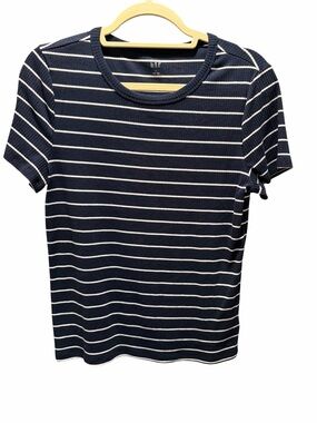 GAP Modern Ribbed Crewneck Navy with White Striped Short Sleeve Tee